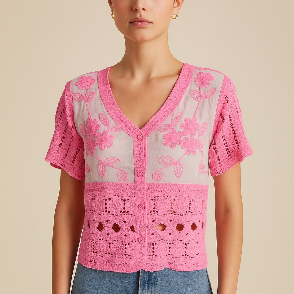 Crochet Pink Crop Top NWT